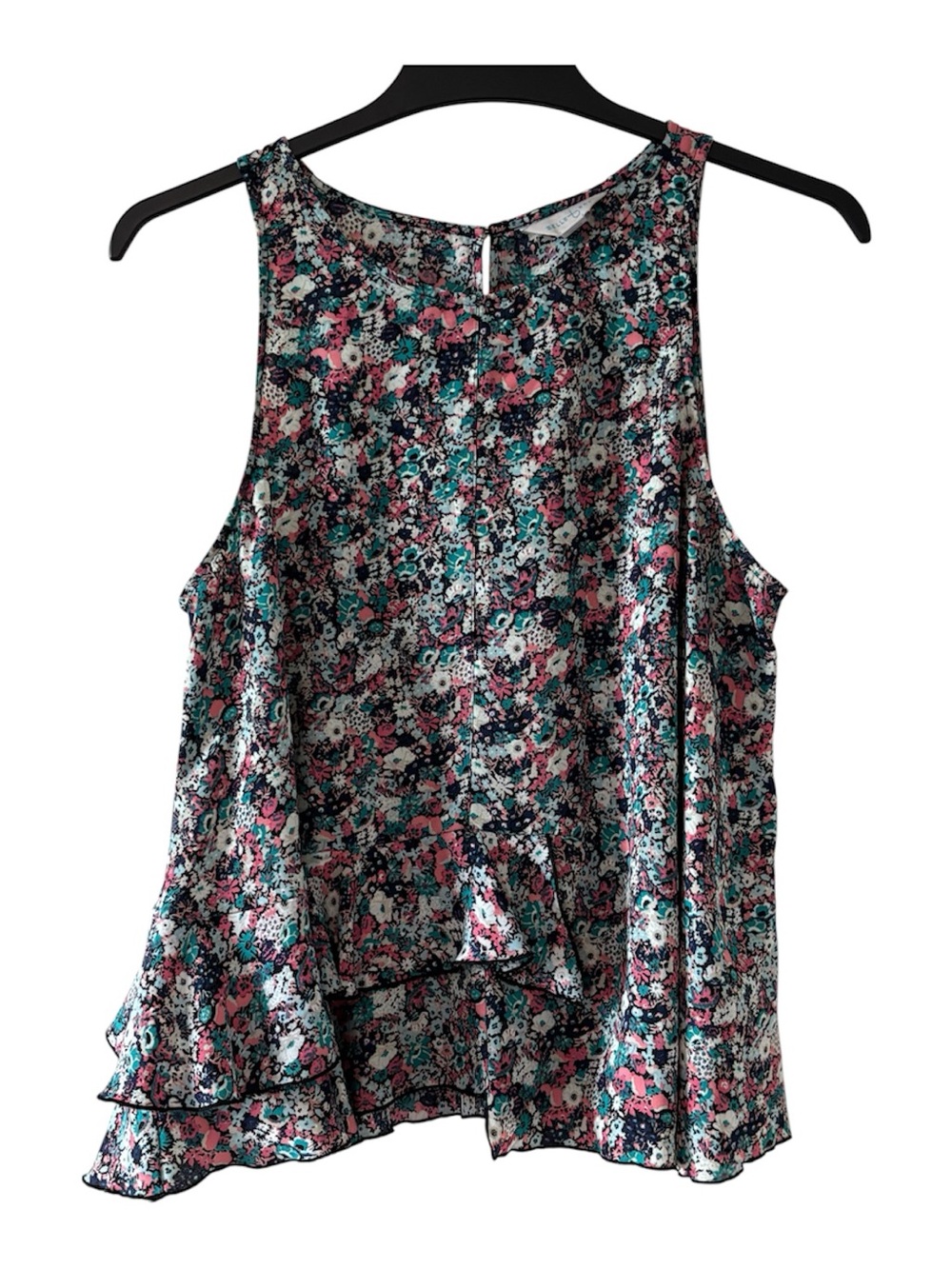 belle sky Floral Ruffle Hem Sleeveless Top in Pink & Teal